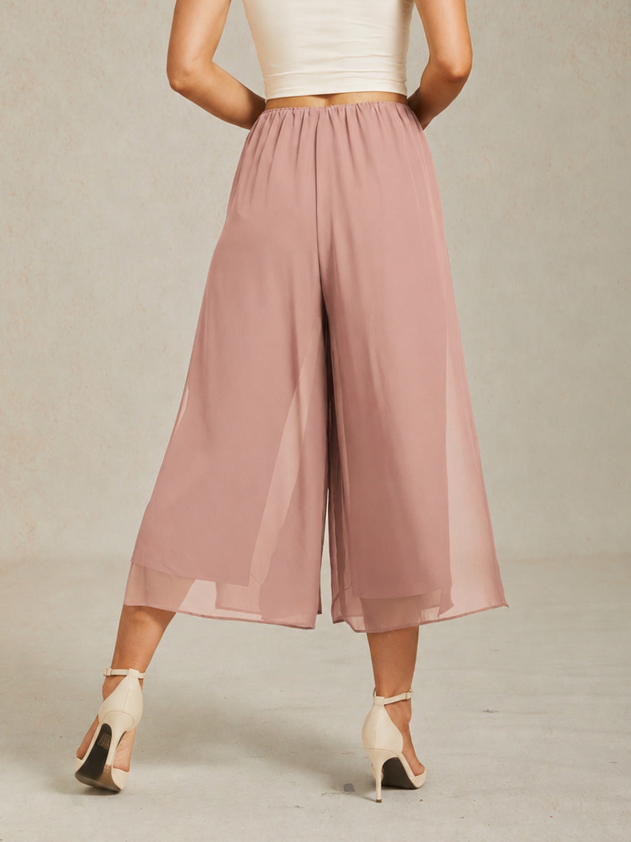 Pantaloni a gamba dritta cropped con sovrapposizione in chiffon