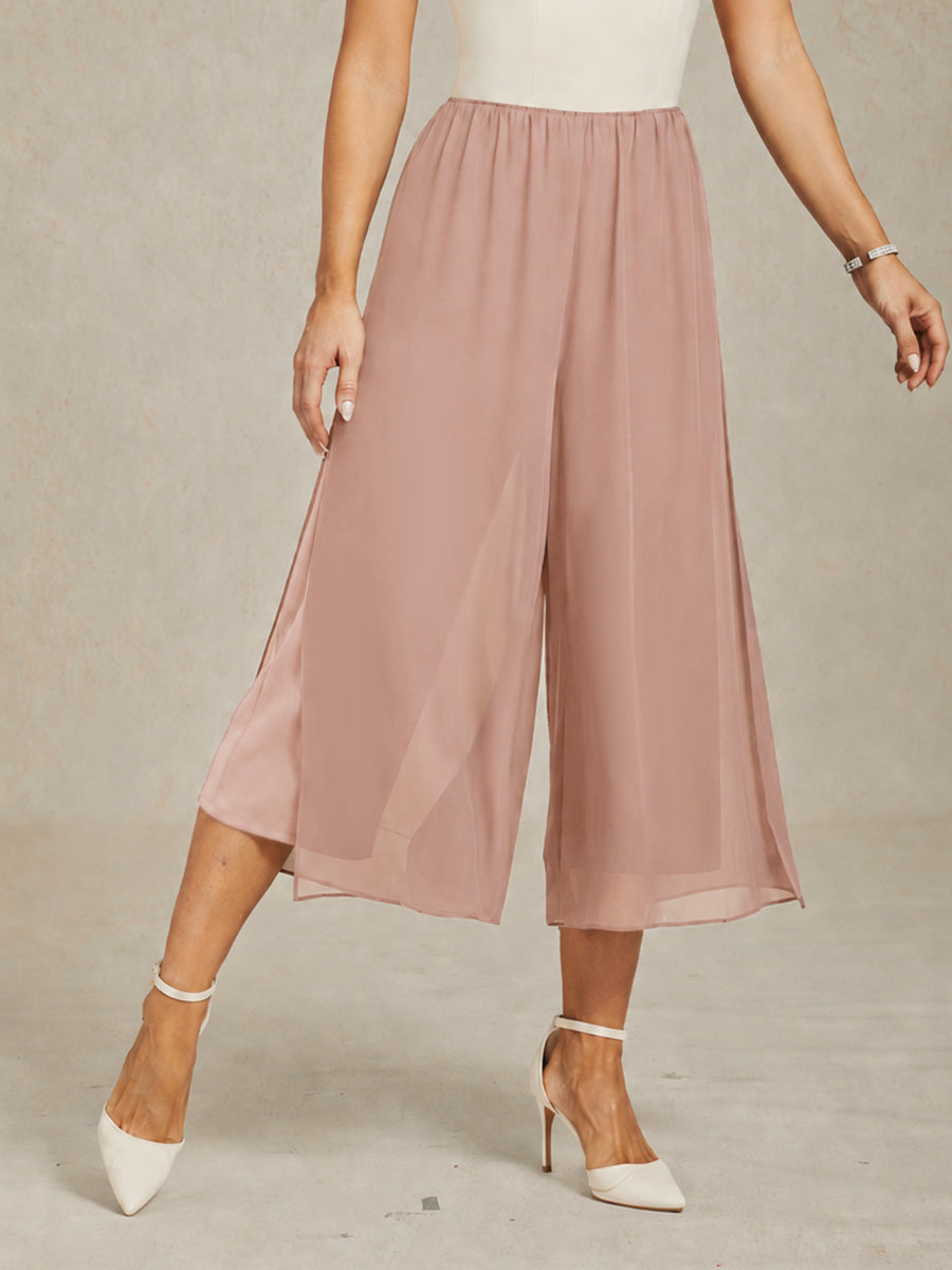 Pantaloni a gamba dritta cropped con sovrapposizione in chiffon