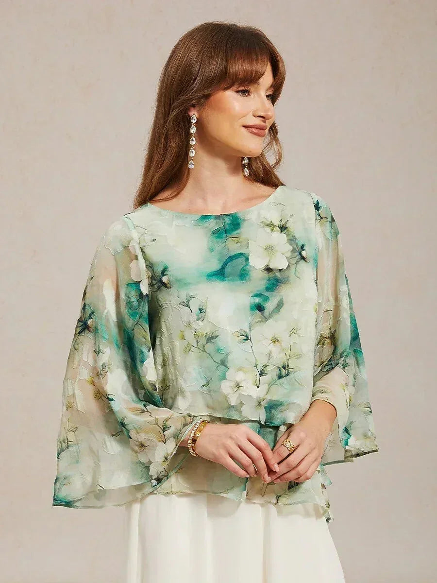 Blusa a strati in chiffon di pizzo con stampa floreale