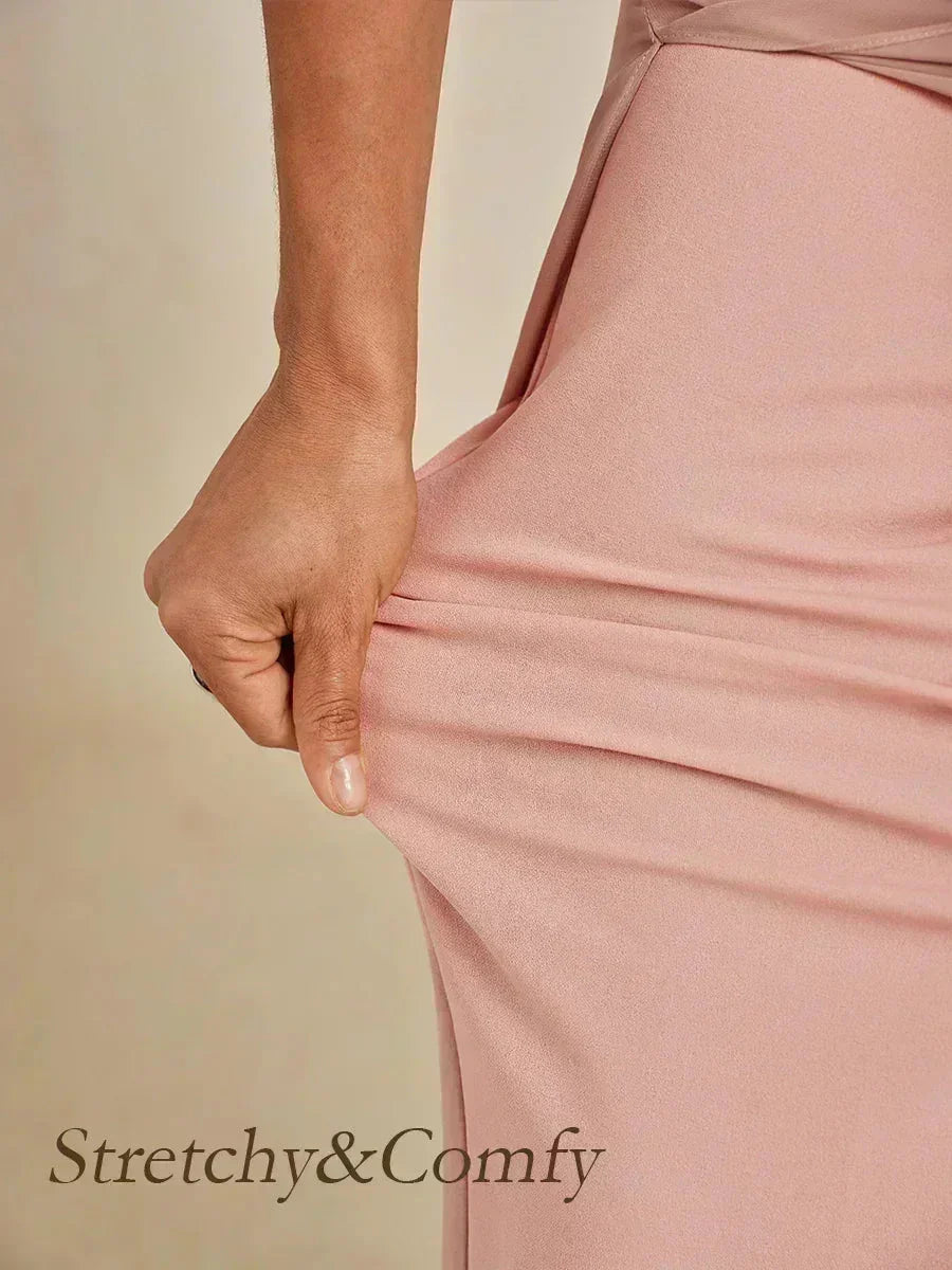 Pantaloni a Gamba Dritta con Sovrapposizione in Chiffon
