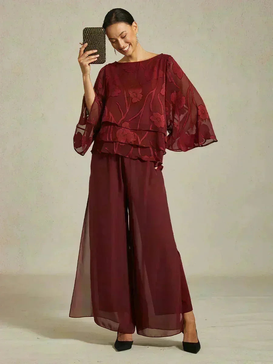 Blusa a Strati in Chiffon con Motivo Floreale