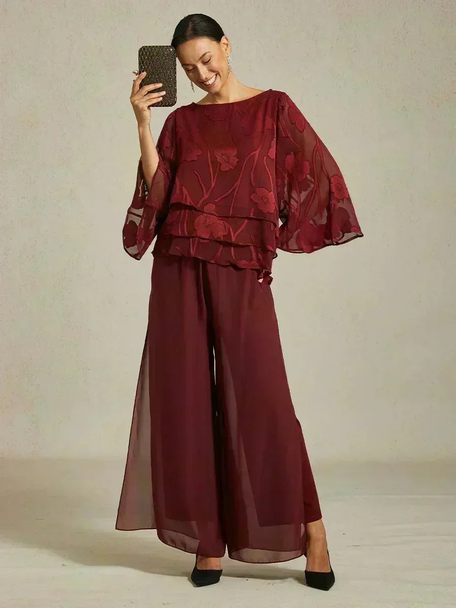 Pantaloni a Gamba Dritta con Sovrapposizione di Chiffon a Spacco
