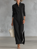 Abiti maxi per donne con colletto a bottoni in stile minimalista con bordi bianchi