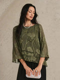Blusa a Strati in Chiffon con Motivo Floreale