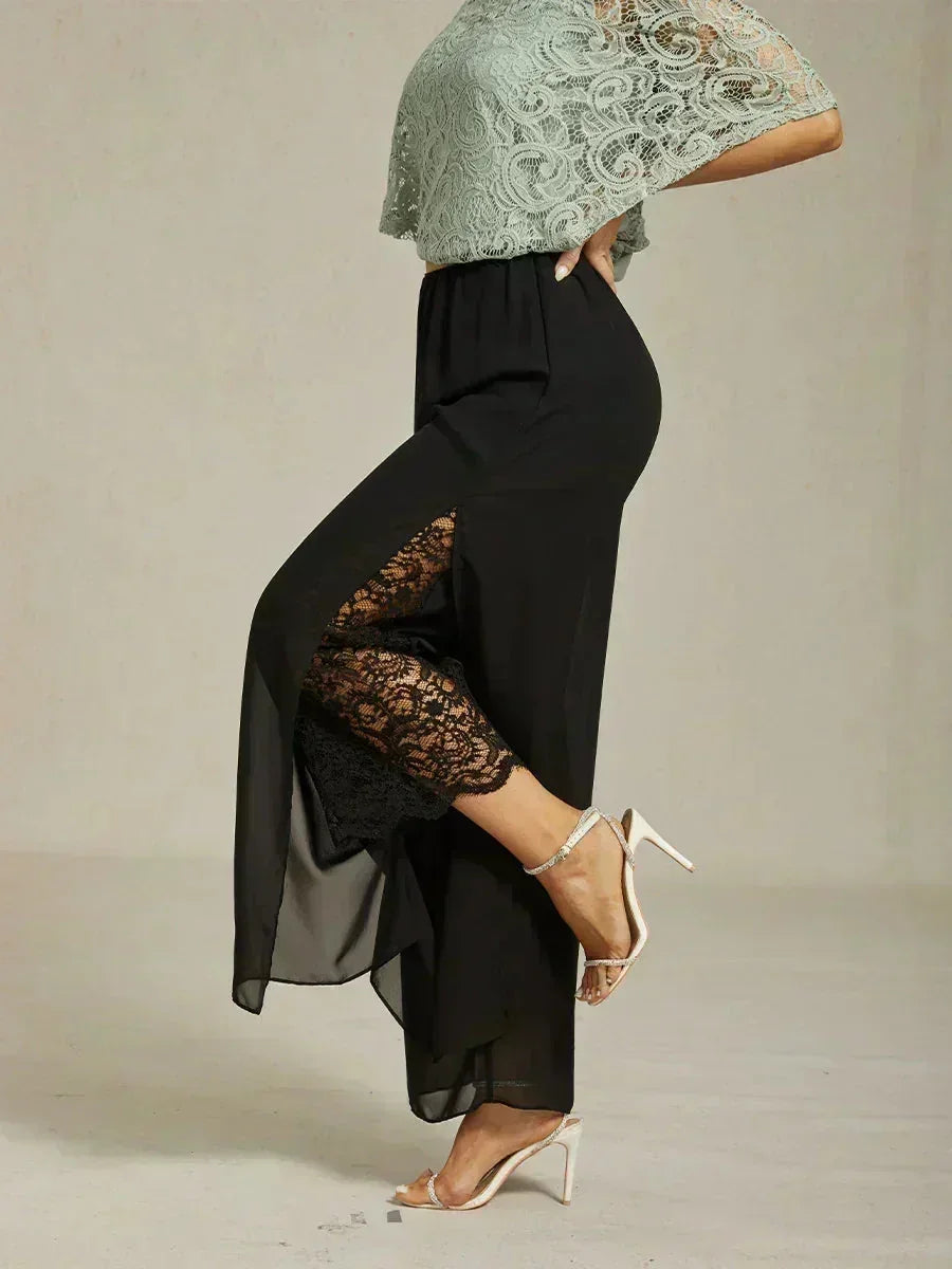 Pantaloni a Gamba Dritta con Sovrapposizione in Chiffon