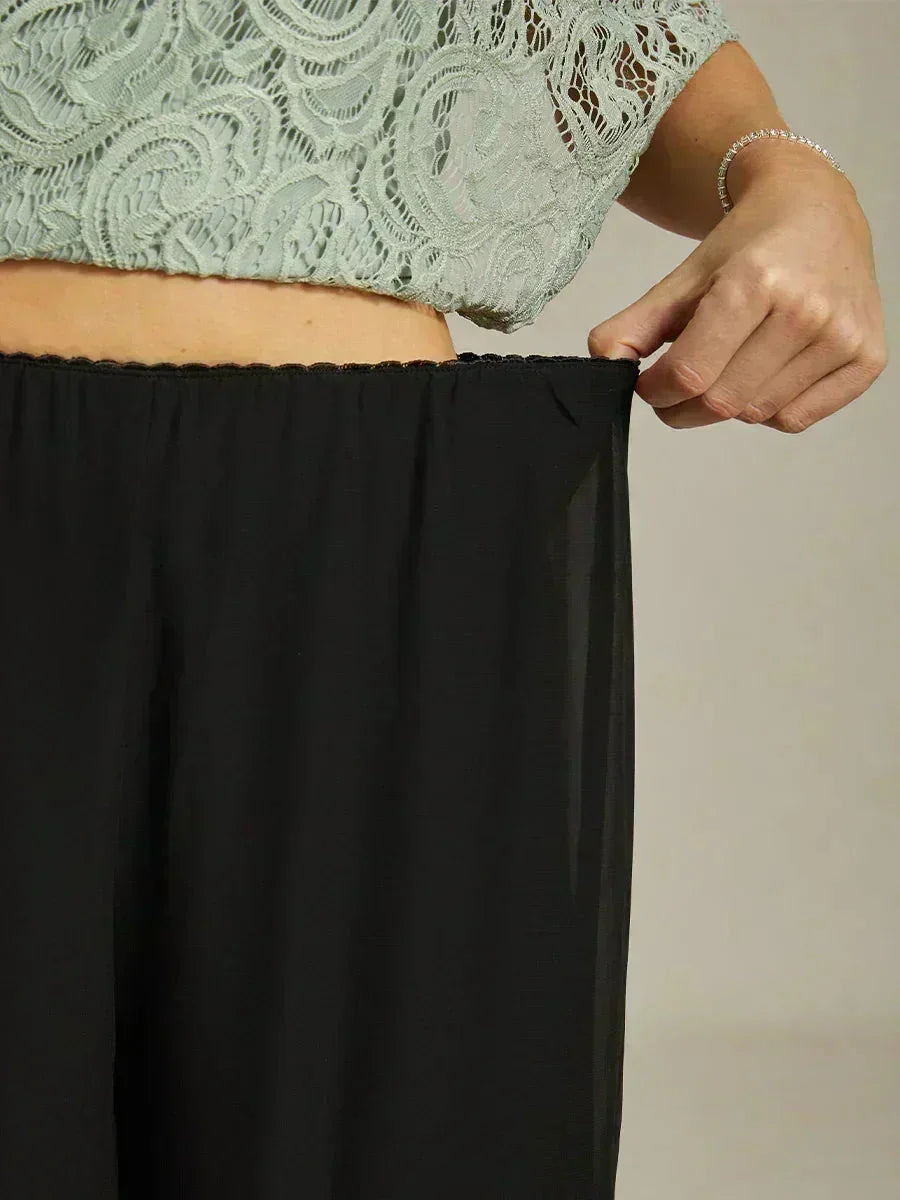 Pantaloni a Gamba Dritta con Sovrapposizione in Chiffon
