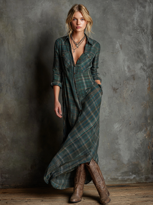 Abiti maxi con colletto a triangolo per donne a righe