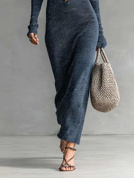 Abito Maxi In Maglia Con Cappuccio Slim Fit Donna MDA1451H6Y