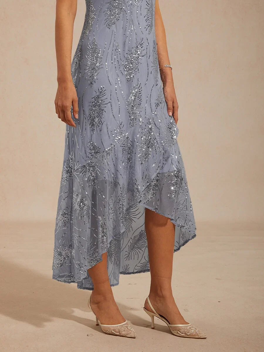 Abito Maxi A-Line Senza Maniche con Paillettes in Rete