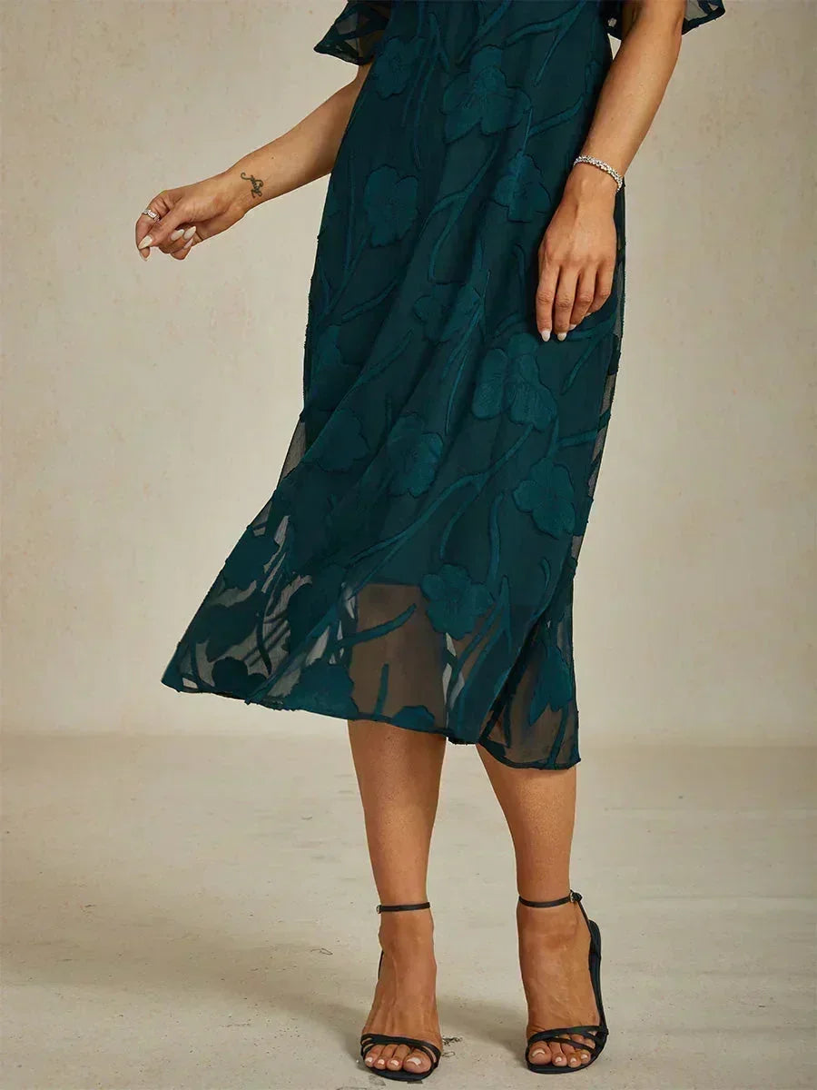 Abito Maxi in Pizzo con Maniche Fluttuanti