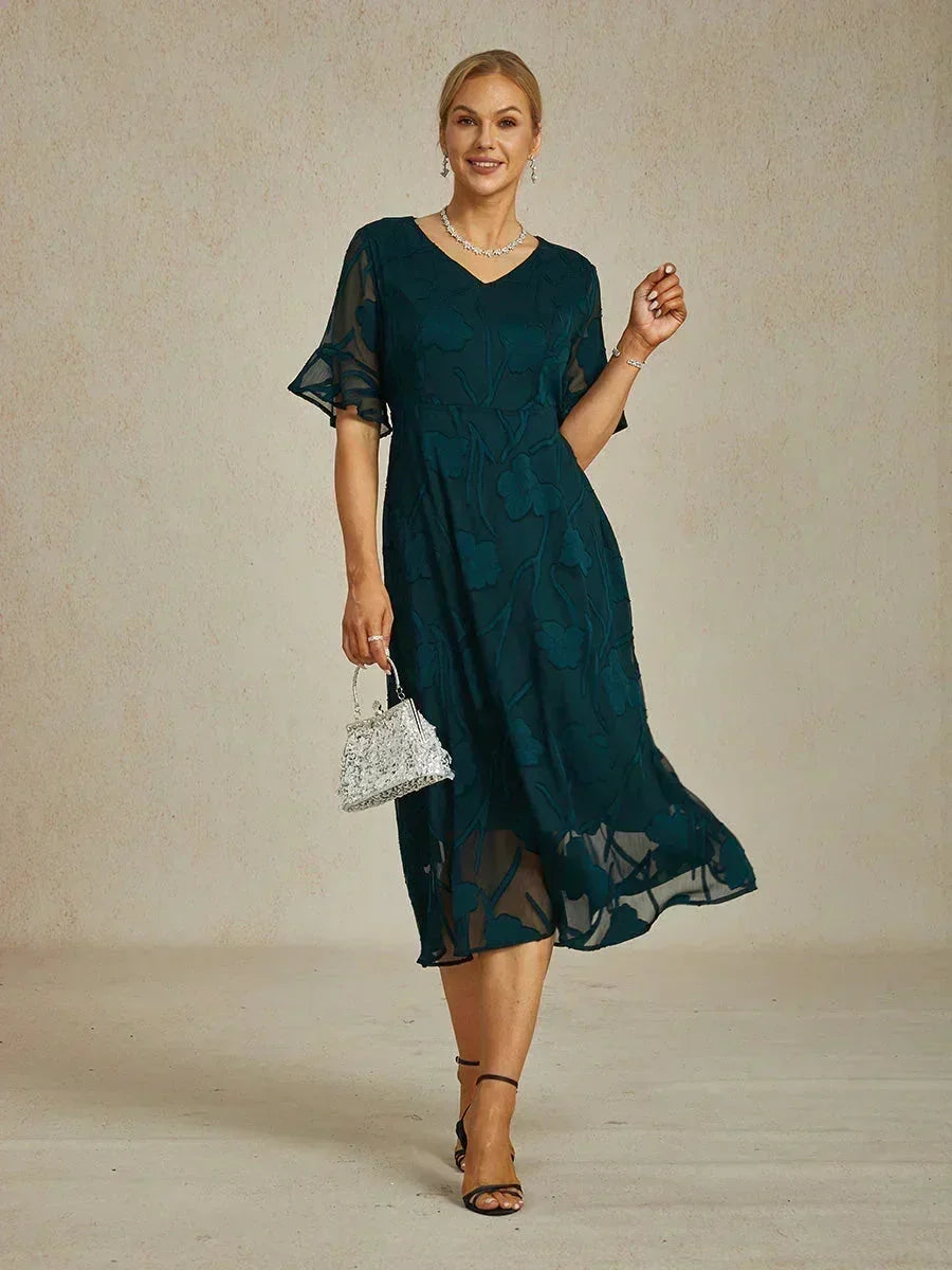 Abito Maxi in Pizzo con Maniche Fluttuanti