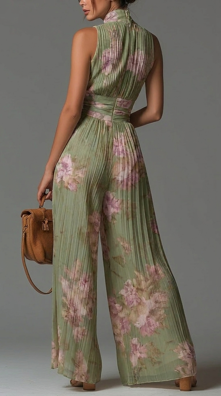 ESSENZIALE – Tuta in Chiffon a Pieghe con Fantasia Floreale