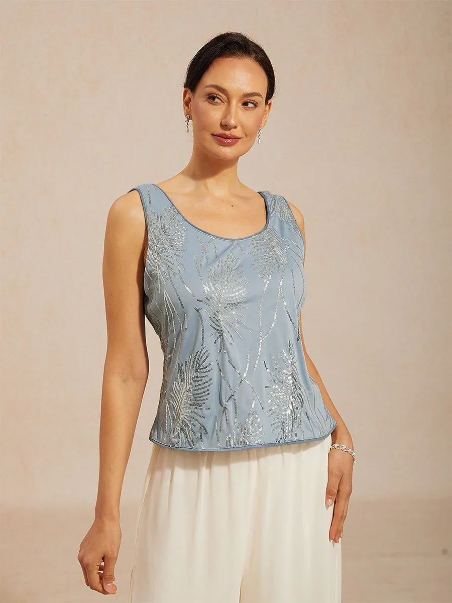 Elegante Twinset con Collo alla Mandarin in Paillettes