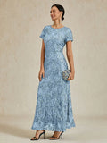 Abito A-Line in Pizzo Rosette con Decorazione di Paillettes