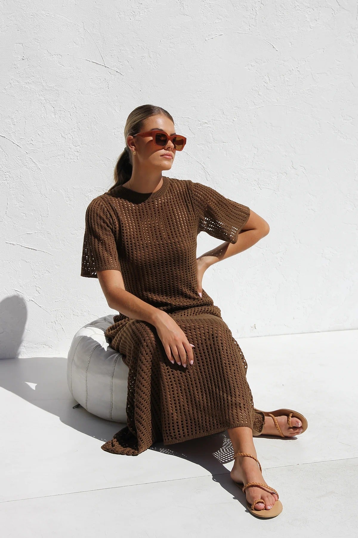 ESSENZIALE - Vestito Maxi all'Uncinetto Airlie - Naturale