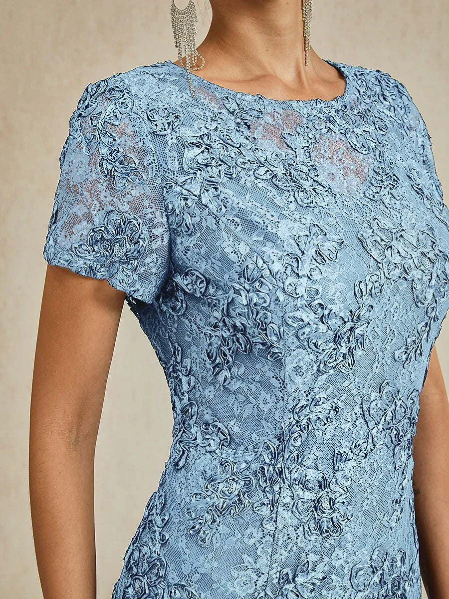 Abito A-Line in Pizzo Rosette con Decorazioni di Paillettes