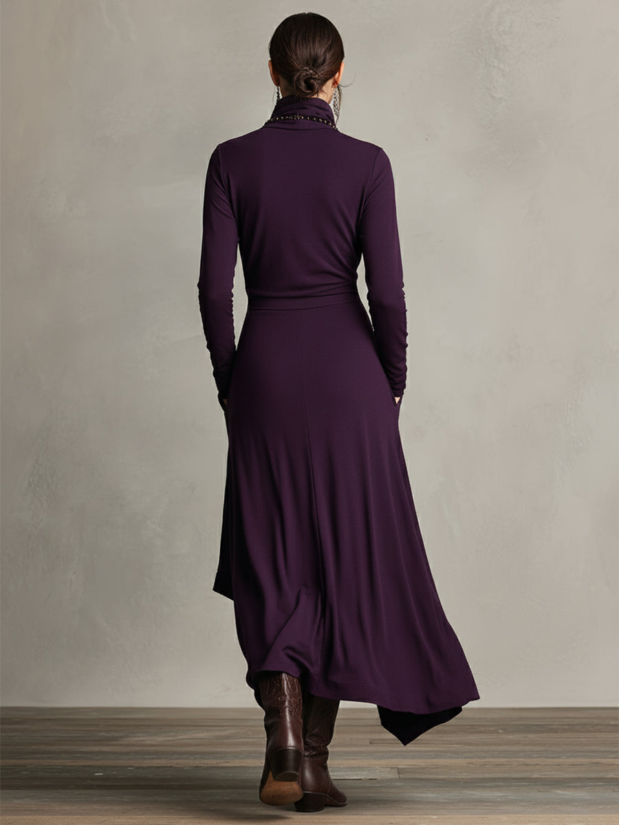Abito maxi asimmetrico per donne in colore viola