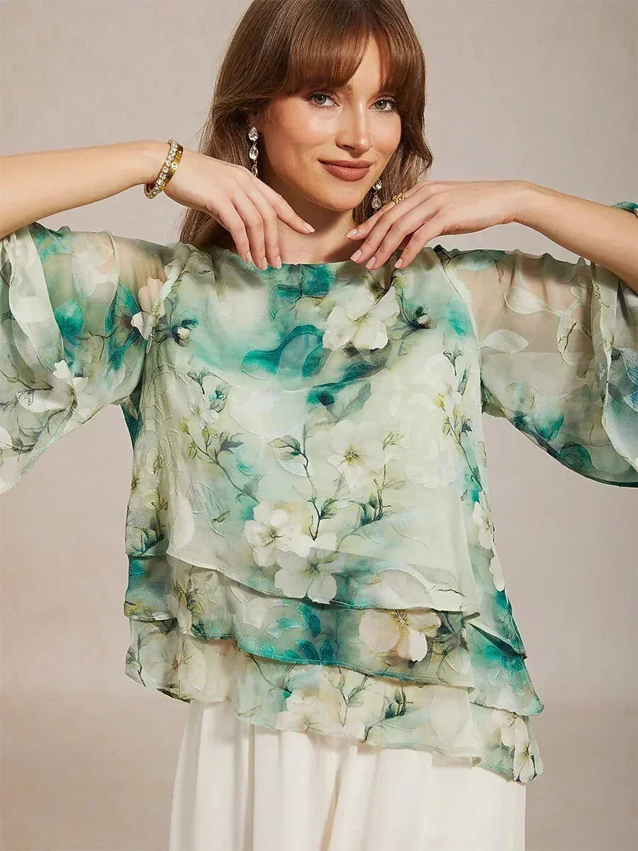 Blusa a strati in chiffon di pizzo con stampa floreale