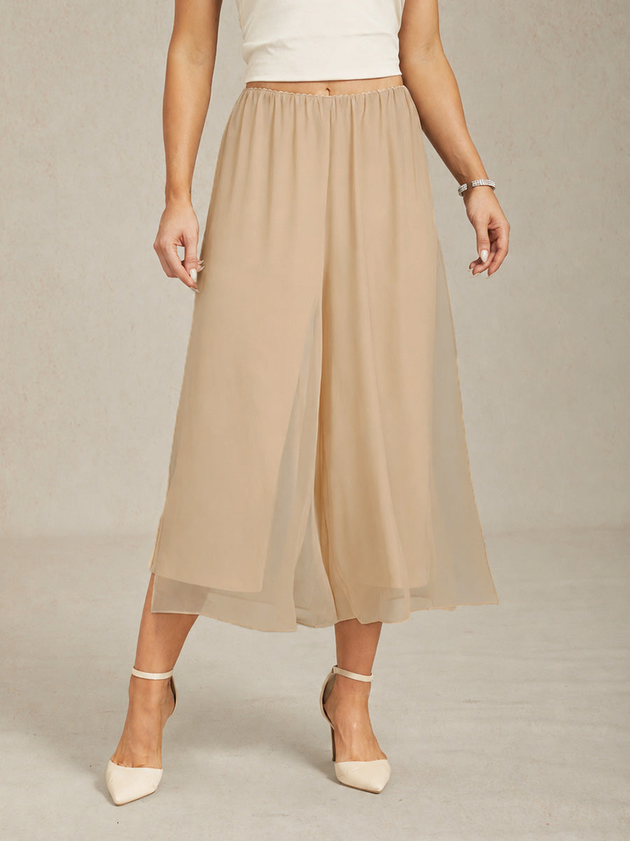 Pantaloni a gamba dritta cropped con sovrapposizione in chiffon