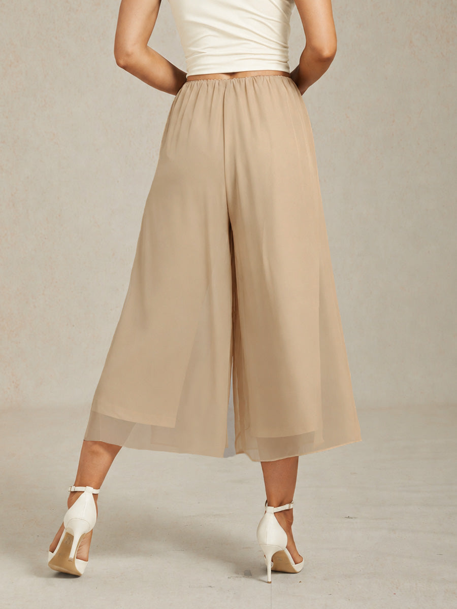 Pantaloni a gamba dritta cropped con sovrapposizione in chiffon