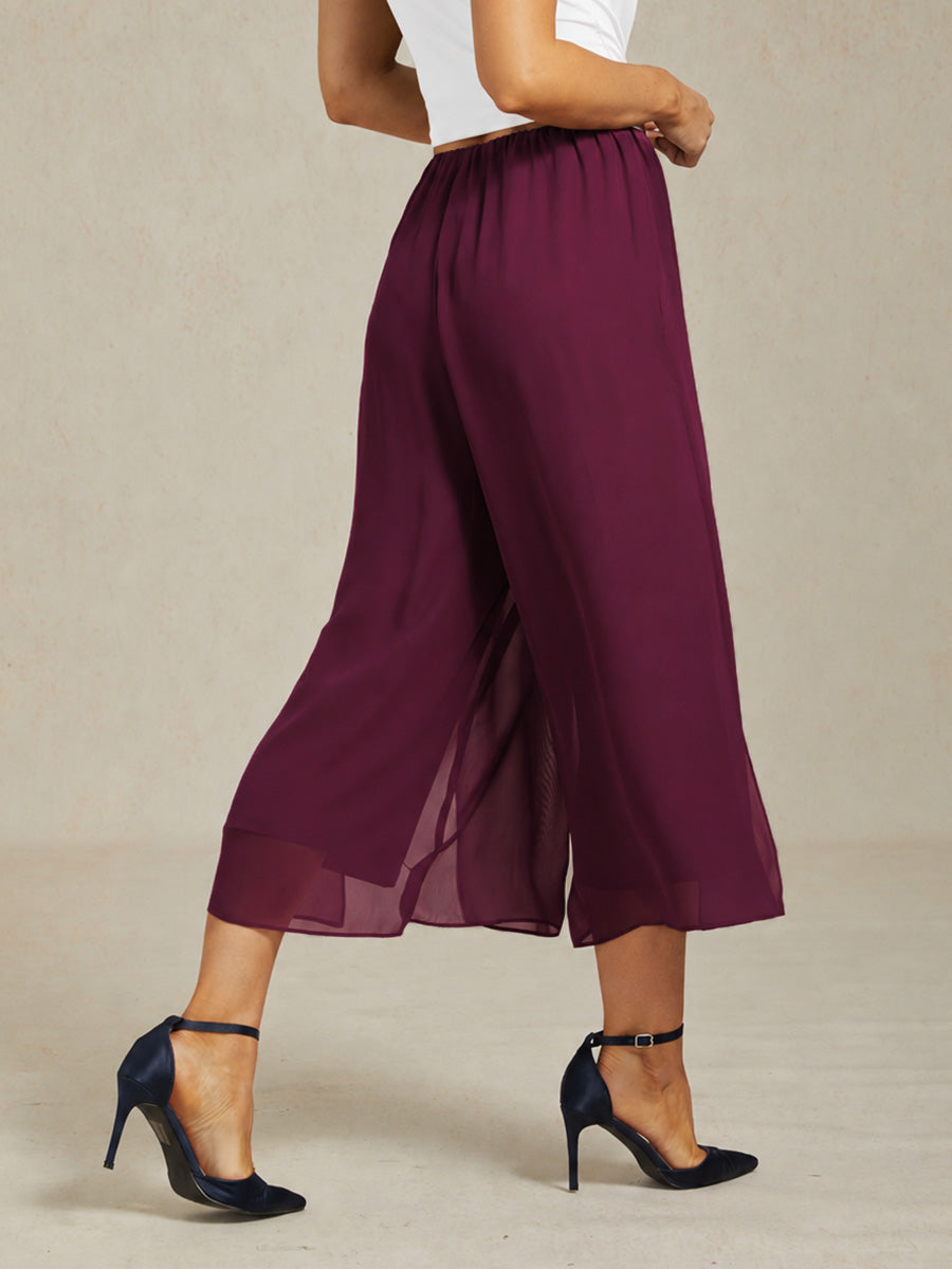 Pantaloni a gamba dritta cropped con sovrapposizione in chiffon