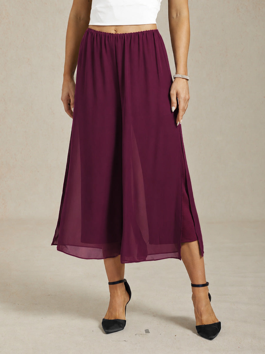 Pantaloni a gamba dritta cropped con sovrapposizione in chiffon
