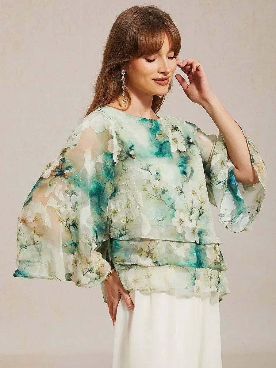 Blusa a strati in chiffon di pizzo con stampa floreale