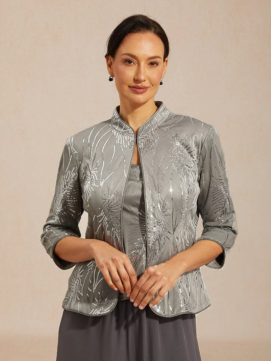 Elegante Twinset con Collo alla Mandarin in Paillettes