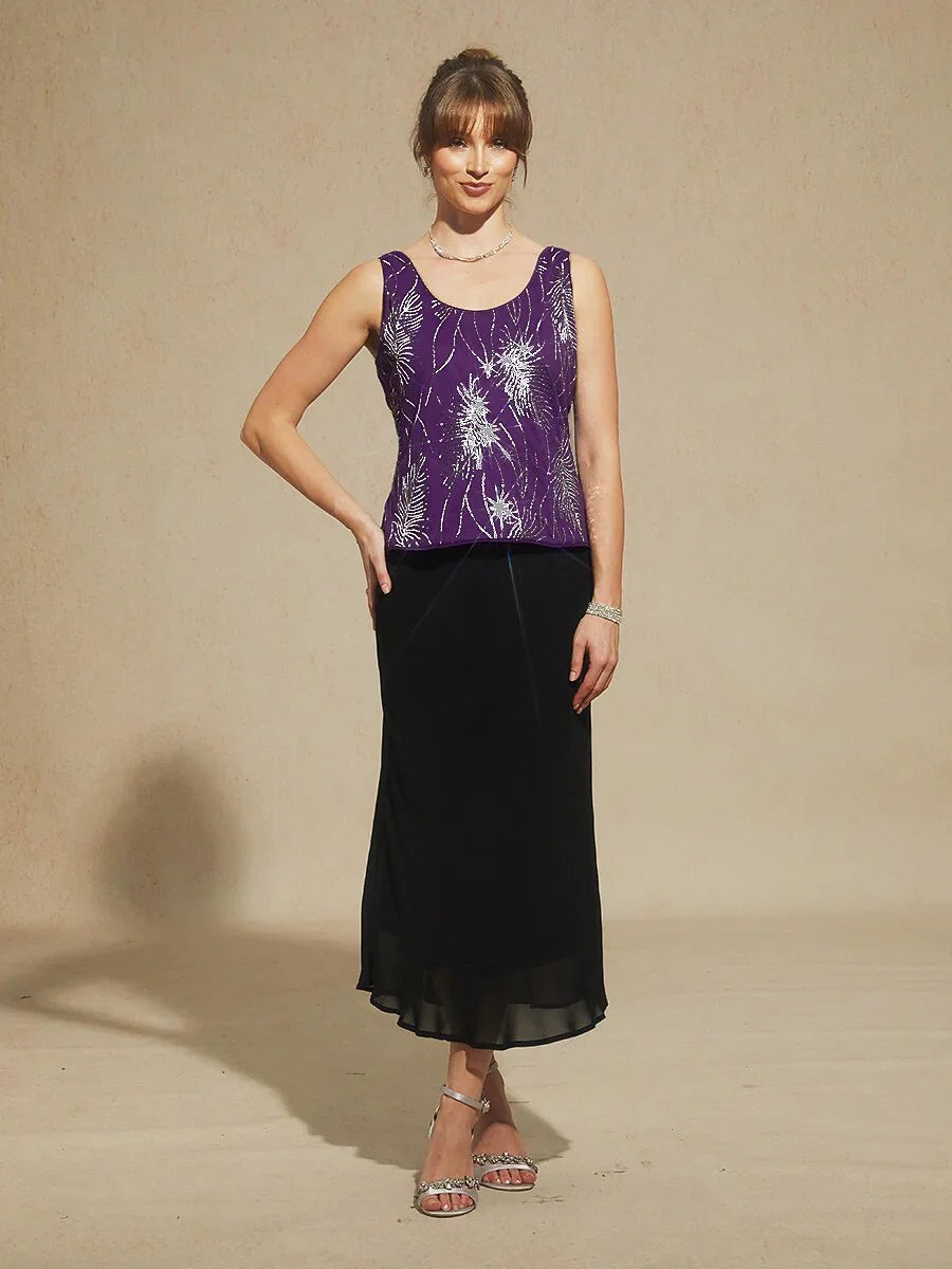 Elegante Twinset con Collo alla Mandarin in Paillettes