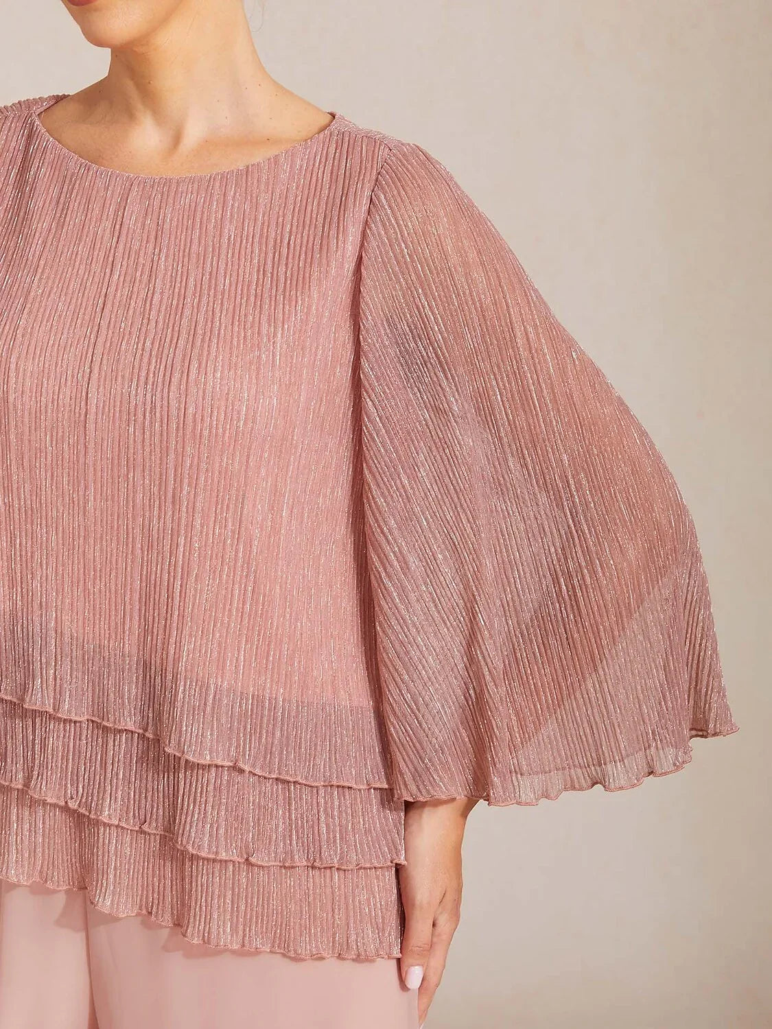 Blusa Asimmetrica a Strati in Chiffon Metallizzato Pieghettato