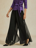 Pantaloni a Gamba Dritta con Sovrapposizione in Chiffon a Spacco