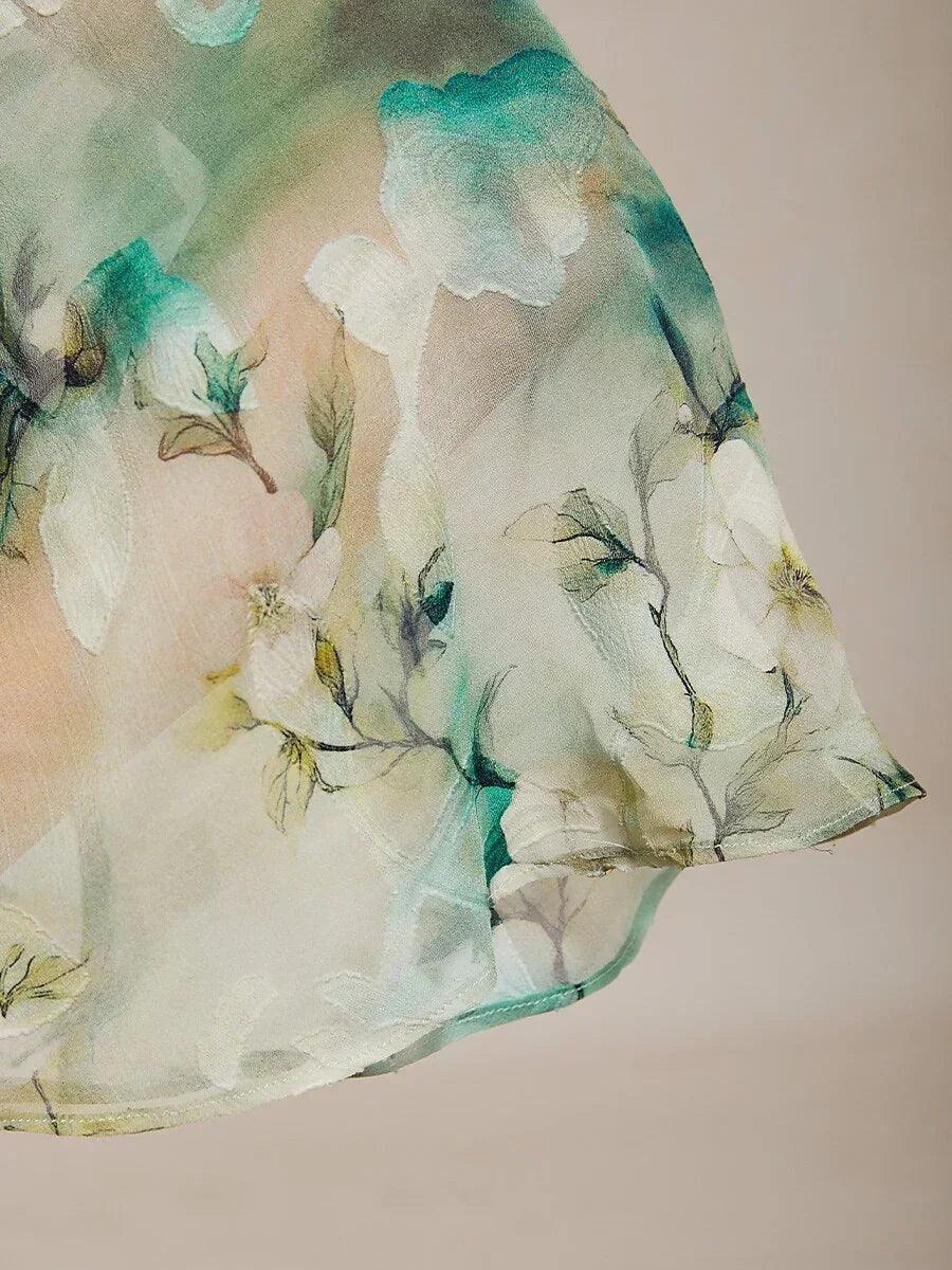 Blusa a strati in chiffon di pizzo con stampa floreale