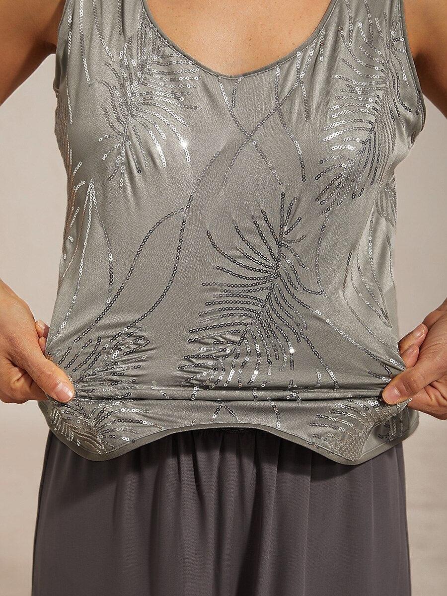 Elegante Twinset con Collo alla Mandarin in Paillettes