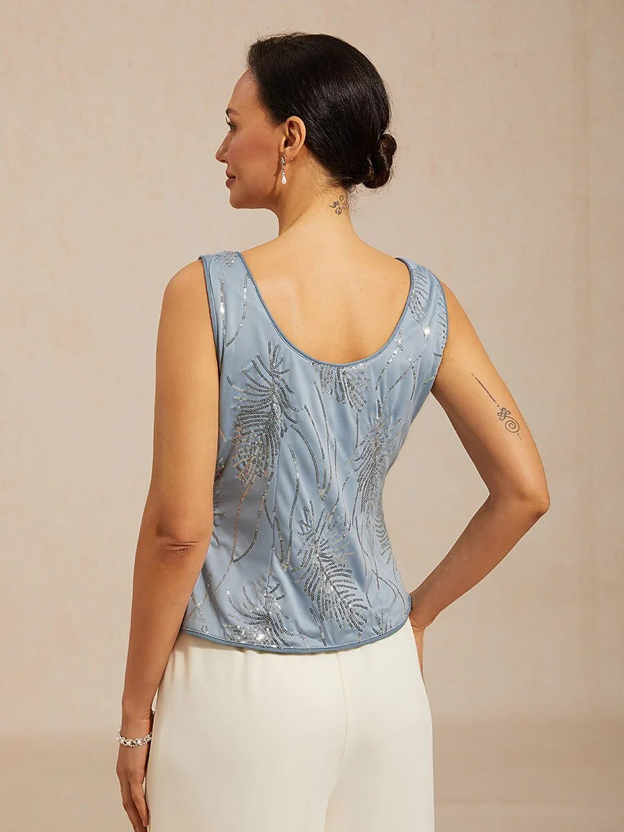 Elegante Twinset con Collo alla Mandarin in Paillettes