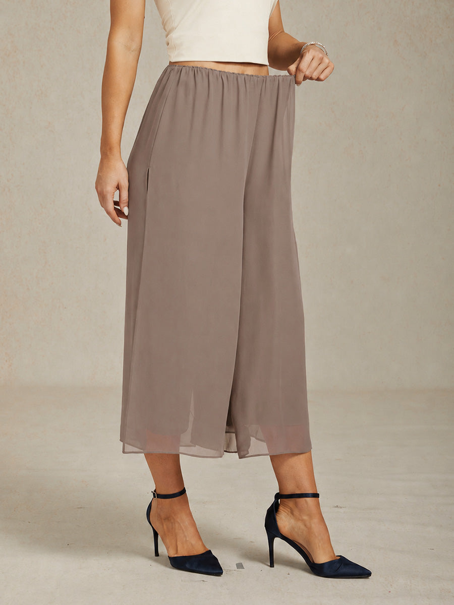 Pantaloni a gamba dritta cropped con sovrapposizione in chiffon