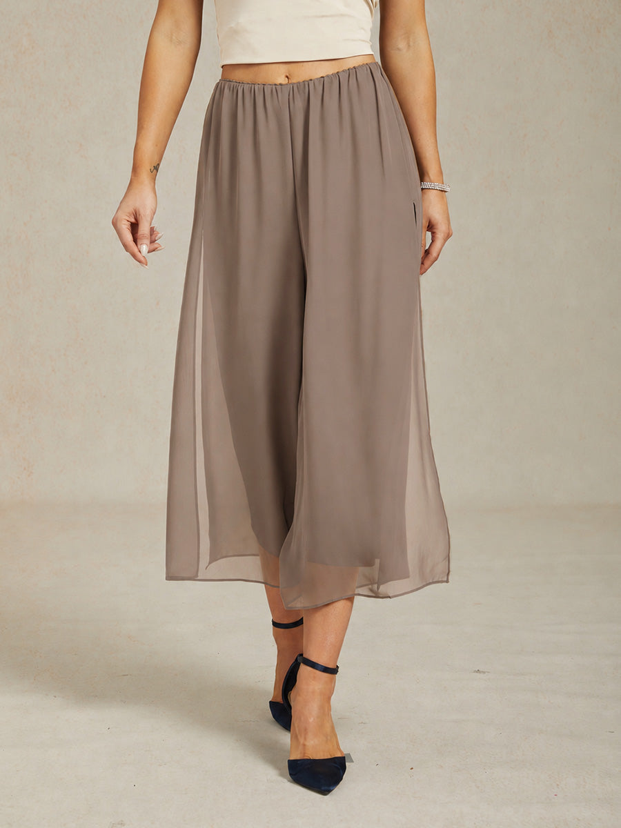 Pantaloni a gamba dritta cropped con sovrapposizione in chiffon