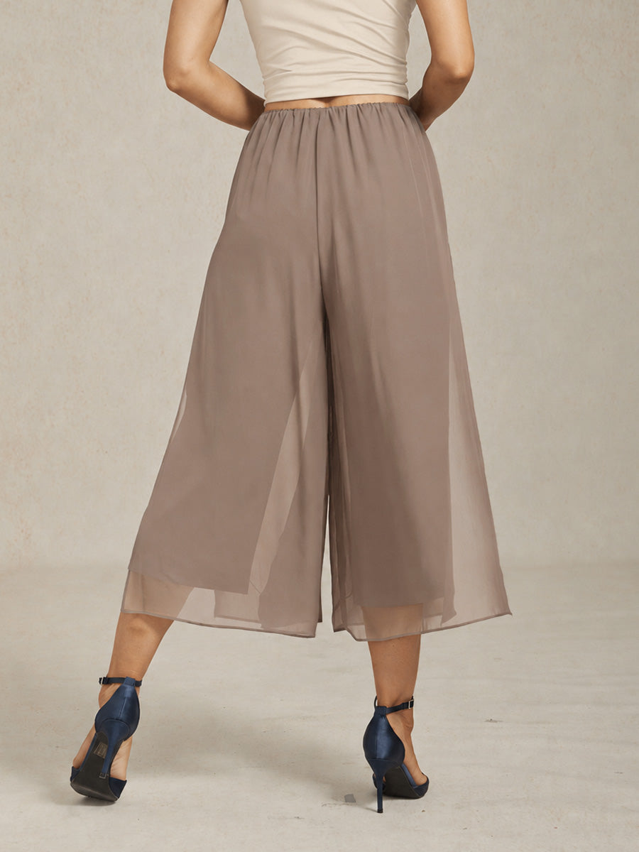Pantaloni a gamba dritta cropped con sovrapposizione in chiffon