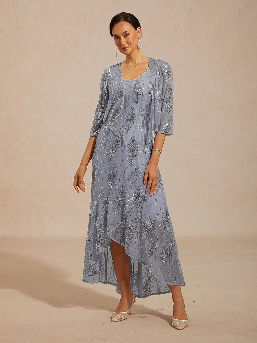 Abito Maxi A-Line Senza Maniche con Paillettes in Rete