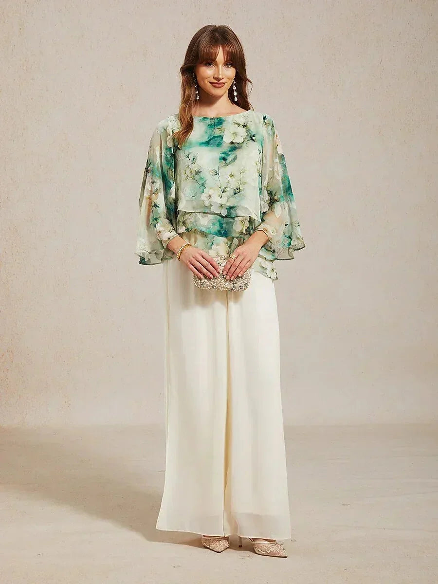 Pantaloni a Gamba Dritta con Sovrapposizione in Chiffon
