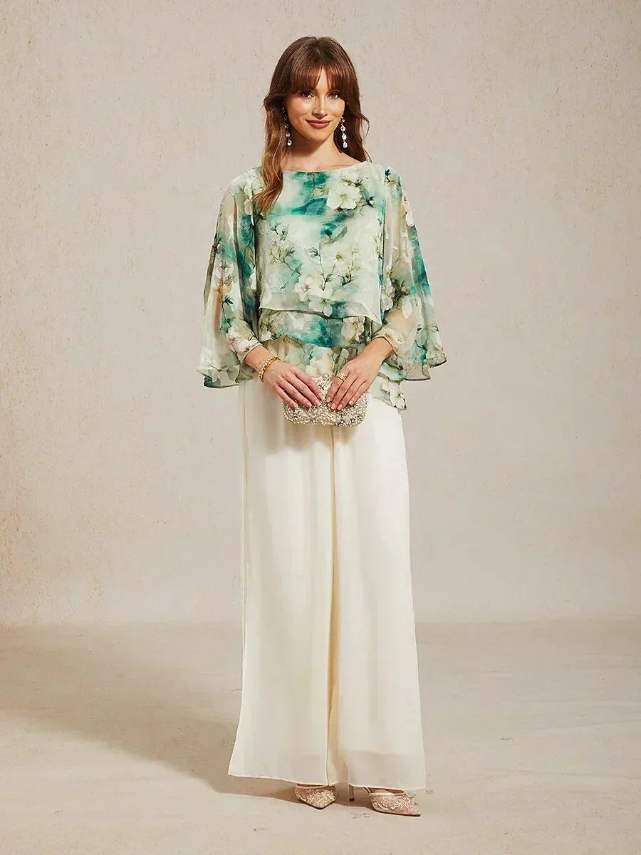Blusa a strati in chiffon con pizzo e stampa floreale
