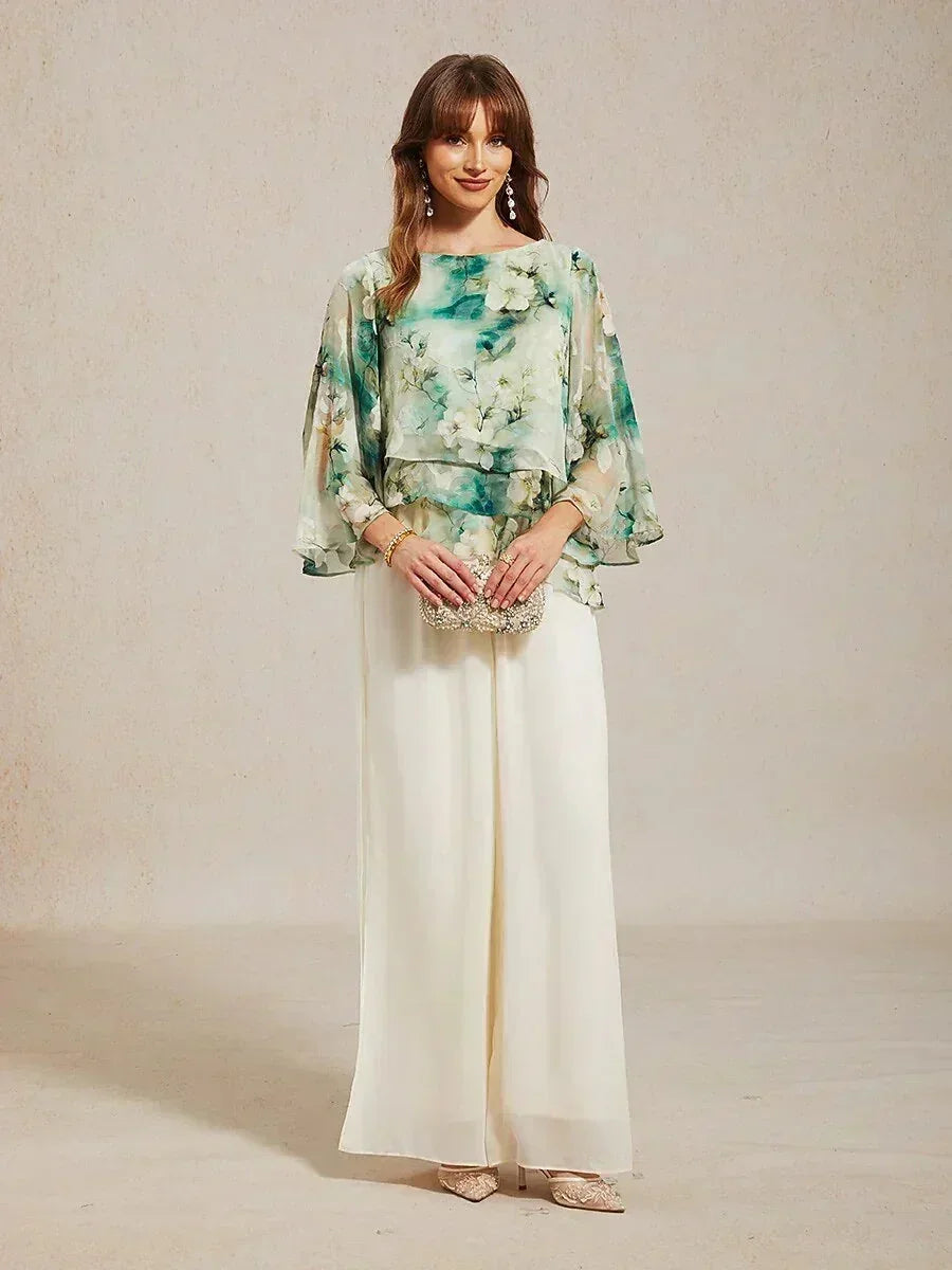 Blusa a strati in chiffon di pizzo con stampa floreale