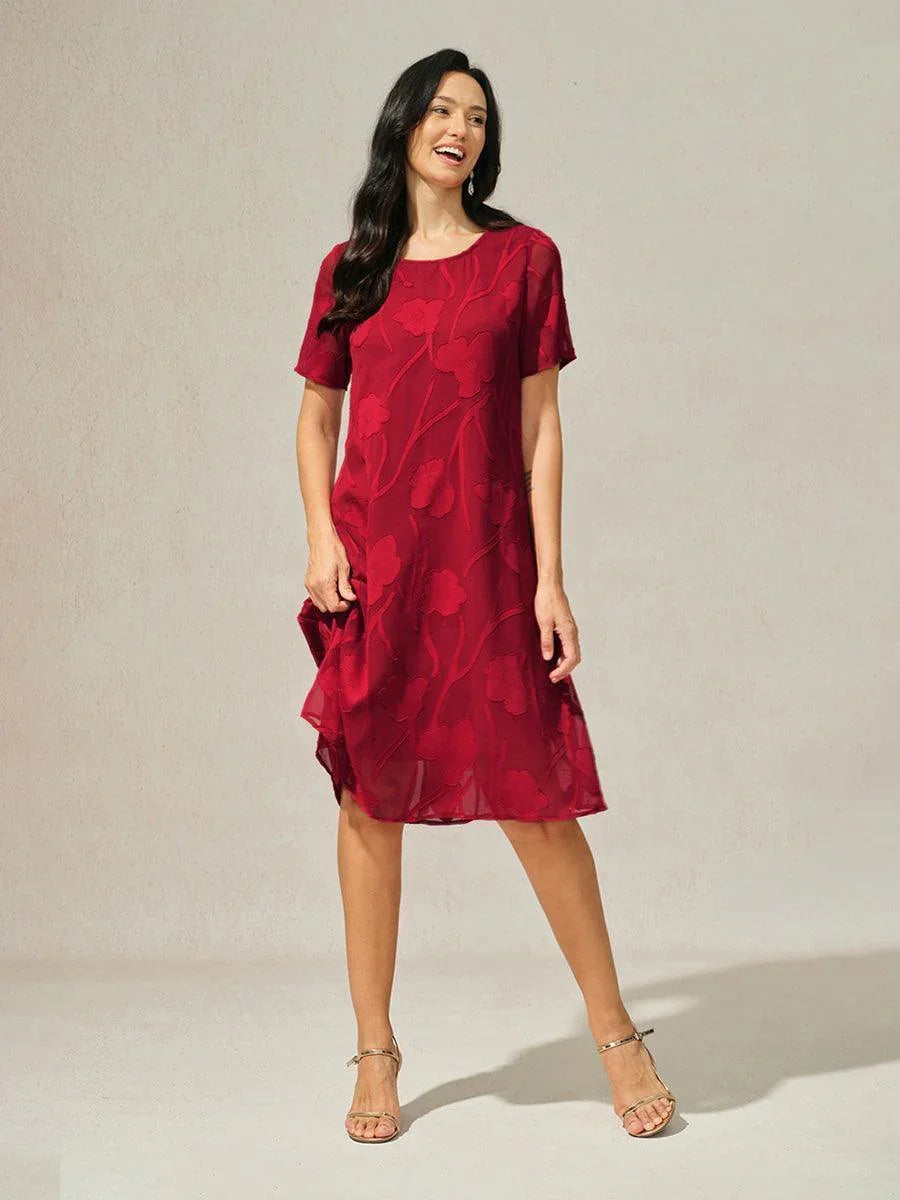 Abito A Linea in Chiffon Trasparente a Fiori, Lunghezza Ginocchio