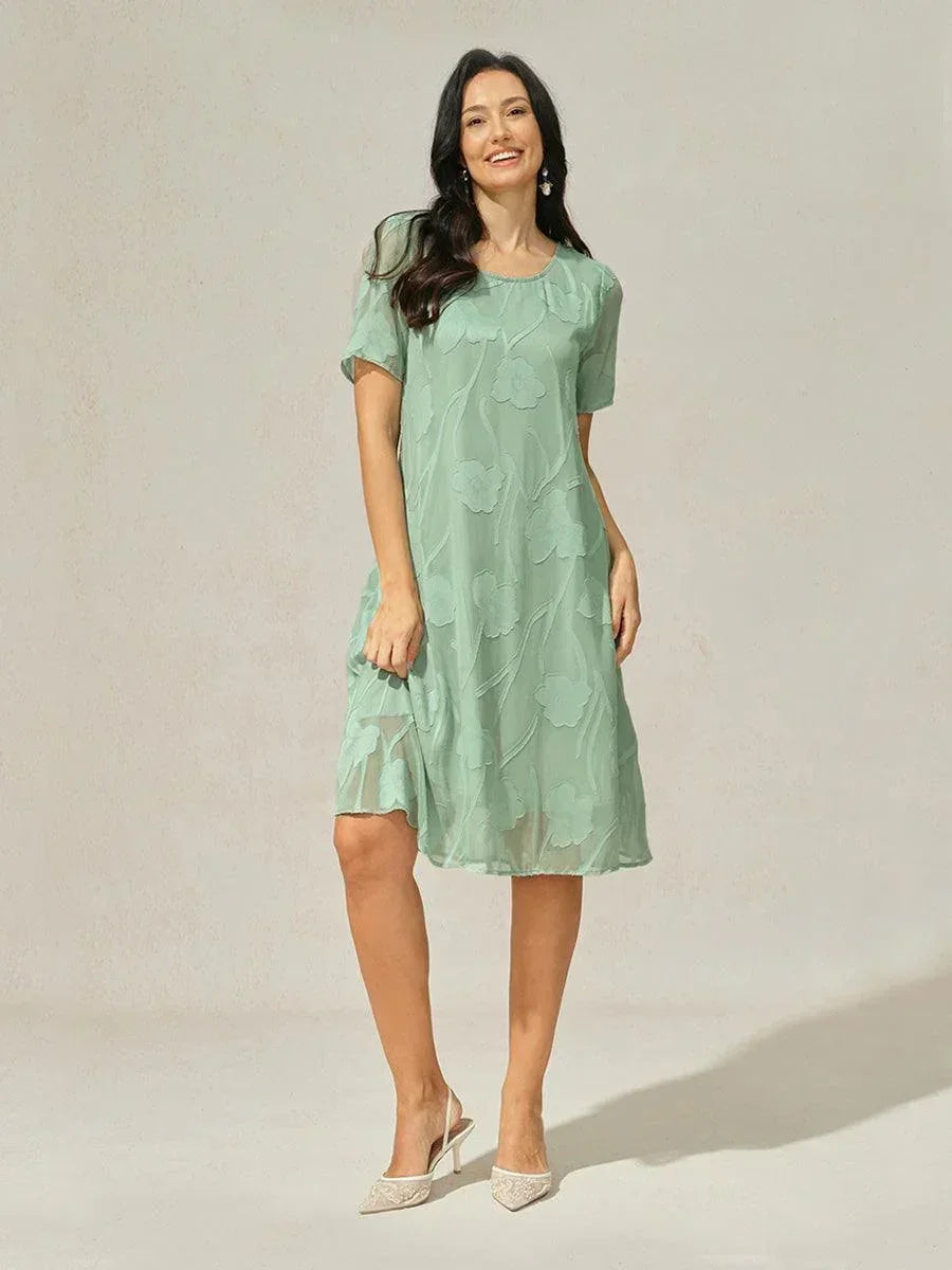 Abito A Linea in Chiffon Trasparente a Fiori, Lunghezza Ginocchio