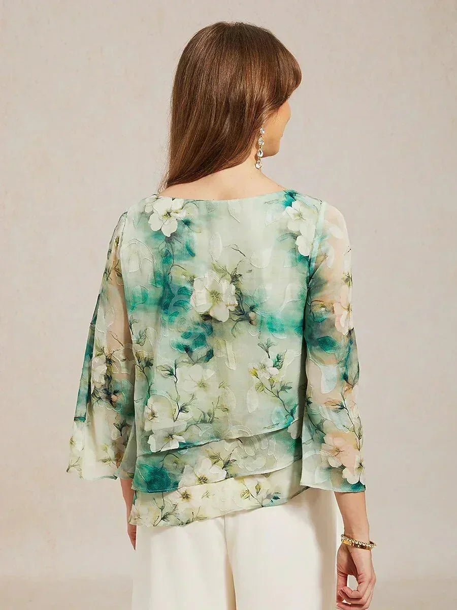 Blusa a strati in chiffon di pizzo con stampa floreale