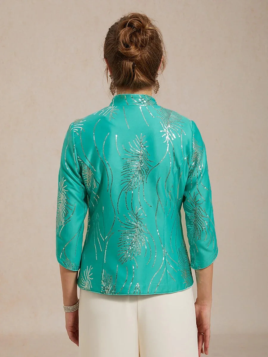 Elegante Twinset con Collo alla Mandarin in Paillettes