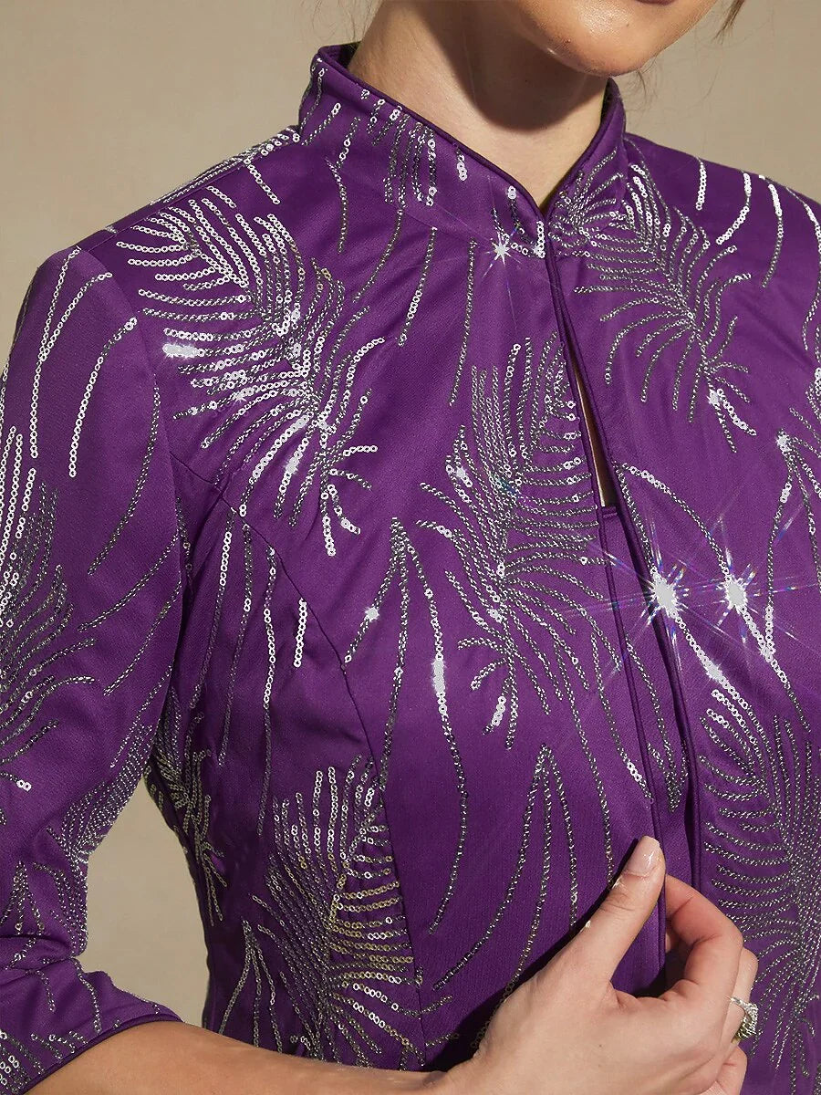 Elegante Twinset con Collo alla Mandarin in Paillettes