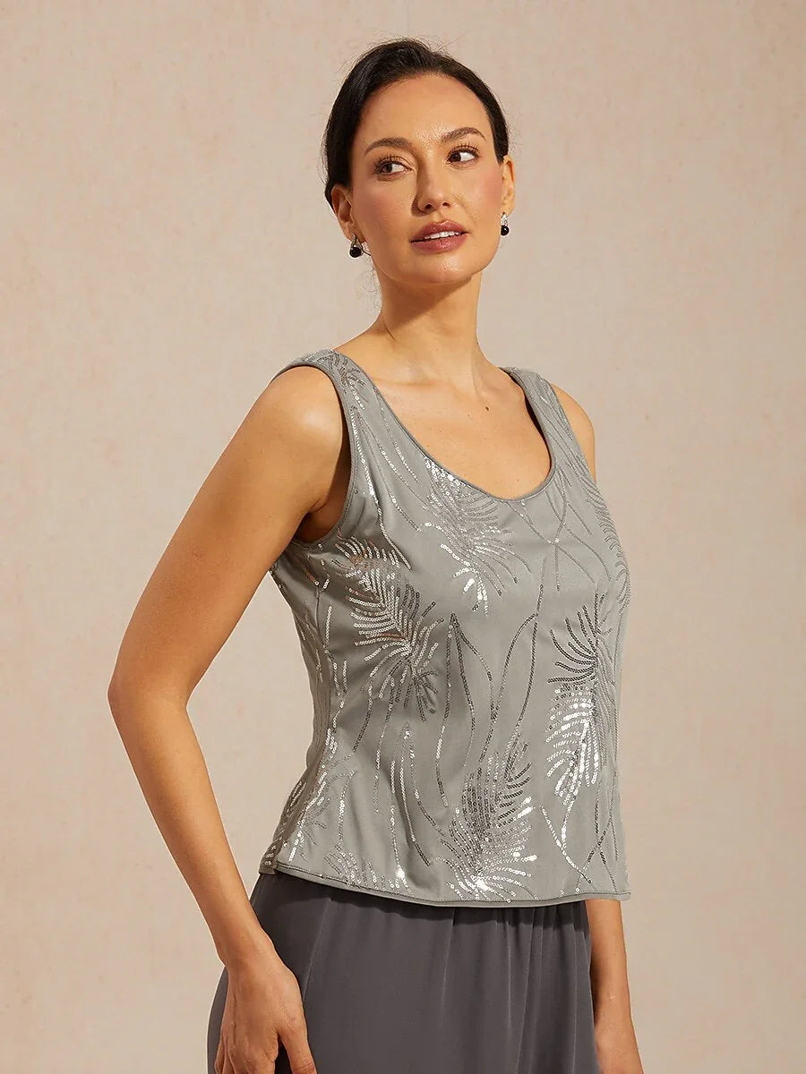 Elegante Twinset con Collo alla Mandarin in Paillettes