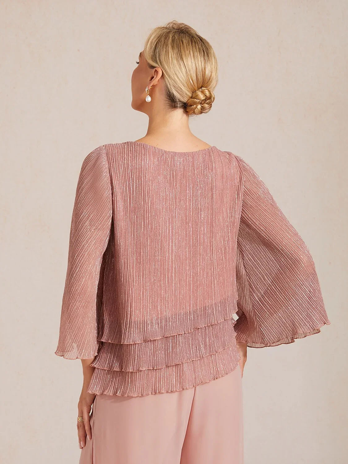 Blusa Asimmetrica a Strati in Chiffon Metallizzato Pieghettato